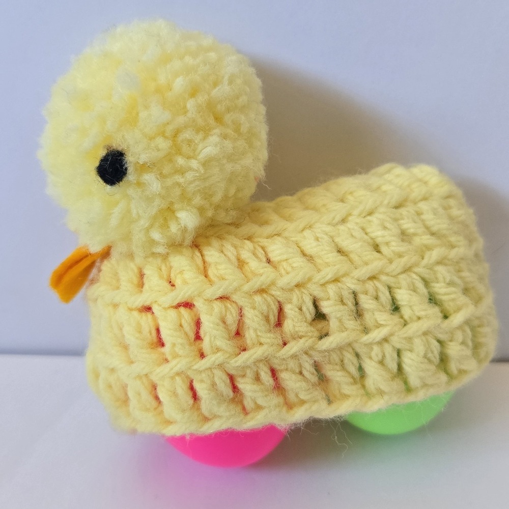 Handmade Easter Chick Pom Pom Crochet Egg Cover Craft Decorations w Plastic Eggs